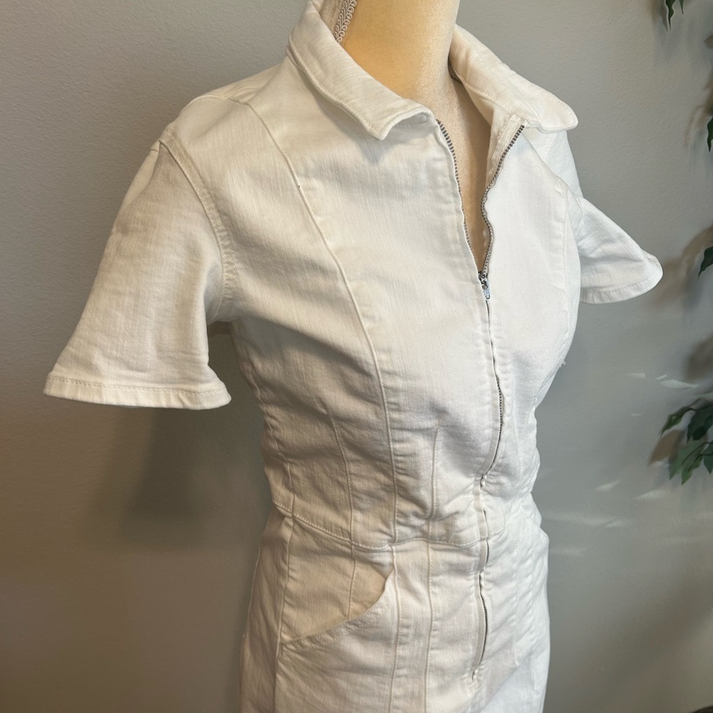 NEW We the Free by Free People Crisp White Short Sleeve Collared Jumpsuit Sz L - Picture 2 of 8